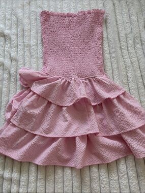 Shasa Pink Strapless Ruffle Tiered Dress